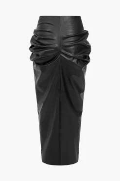 Faux Leather Ruched Skirt