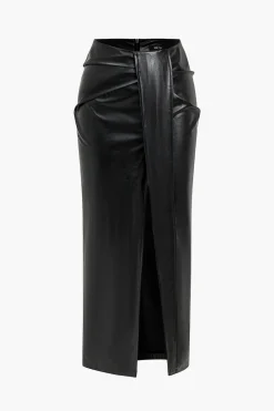 Faux Leather Ruched Skirt