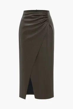 Faux Leather Ruched Skirt