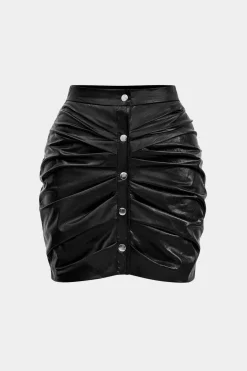 Faux Leather Ruched Skirt