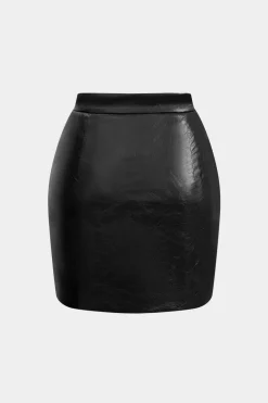 Faux Leather Ruched Skirt