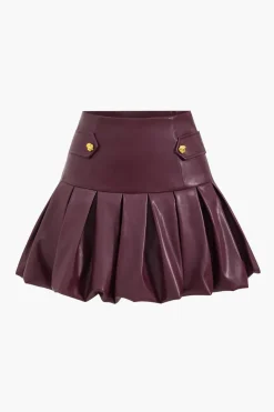 Faux Leather Ruched Zipper High Waist Skirt