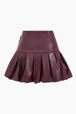 Faux Leather Ruched Zipper High Waist Skirt