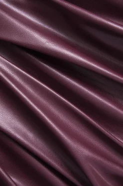 Faux Leather Ruched Zipper High Waist Skirt