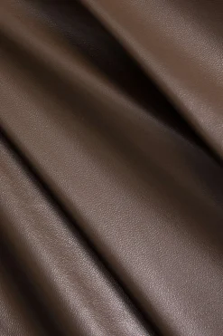 Faux Leather Ruched Zipper V-Neck Mini Dress