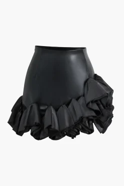 Faux Leather Ruffle Mini Skirt