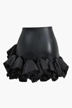 Faux Leather Ruffle Mini Skirt
