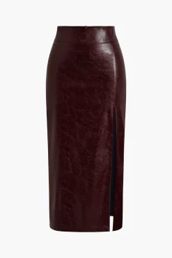 Faux Leather Side Slit Skirt