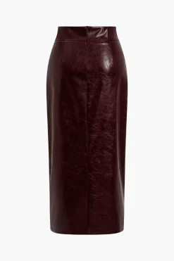 Faux Leather Side Slit Skirt