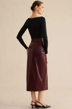 Faux Leather Side Slit Skirt