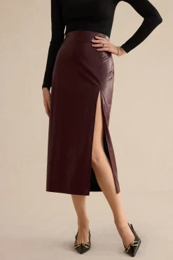 Faux Leather Side Slit Skirt