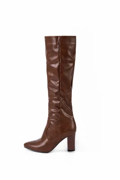 Faux Leather Side Zipper Pointed Knee High Boots