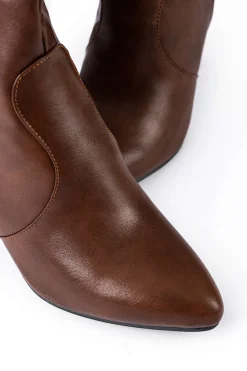 Faux Leather Side Zipper Pointed Knee High Boots