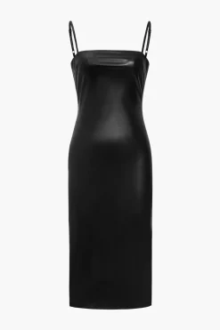 Faux Leather Slip Lace Up Midi Dress