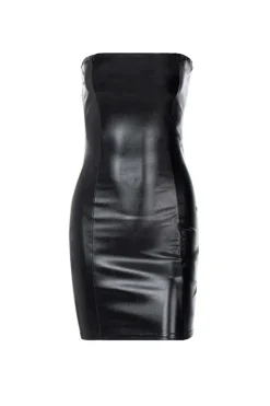 Faux Leather Strapless Mini Dress