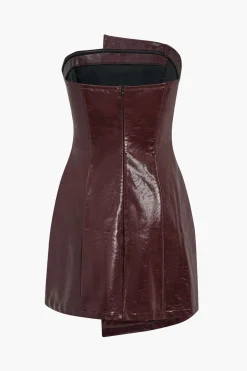 Faux Leather Strapless Mini Dress With Shell Embellishments