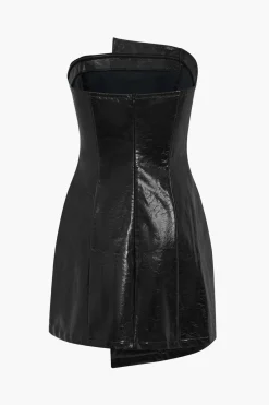 Faux Leather Strapless Mini Dress With Shell Embellishments