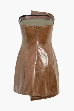 Faux Leather Strapless Mini Dress With Shell Embellishments