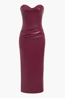 Faux Leather Strapless Tie Back Sleeveless Maxi Dress