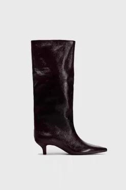 Faux Leather Textured Pointed Toe Knee High Boots
