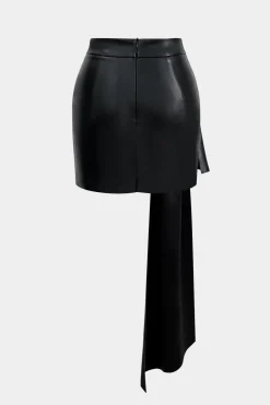 Faux Leather Tie Front Asymmetrical Skirt