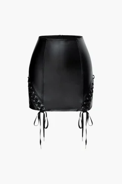 Faux Leather Tie Side Mini Skirt