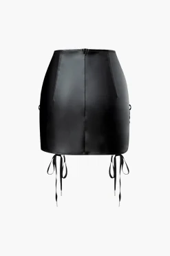 Faux Leather Tie Side Mini Skirt