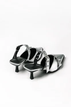 Faux Leather Tie-Up Pointed Toe Mid Heel Sandals