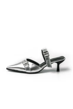 Faux Leather Tie-Up Pointed Toe Mid Heel Sandals