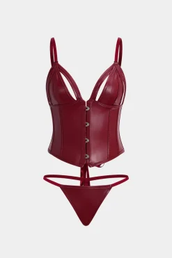 Faux Leather Tie-Up Ribbon Shapewear