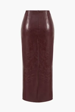 Faux Leather Twist Slit Skirt