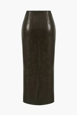 Faux Leather Twist Slit Skirt