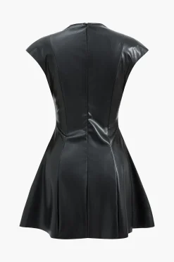 Faux Leather V-Neck Mini Dress With Fake Pockets
