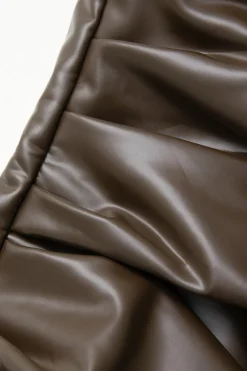 Faux Leather Wrap Sleeveless Ruched Slit Midi Dress