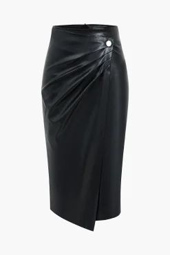 Faux Leather Wraped Midi Skirt
