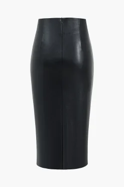 Faux Leather Wraped Midi Skirt