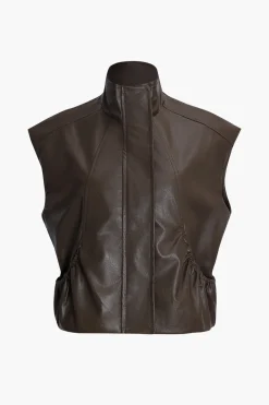 Faux Leather Zipper Detail Pocket Vest