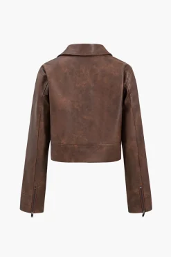 Faux Leather Zipper Long Sleeve Jacket