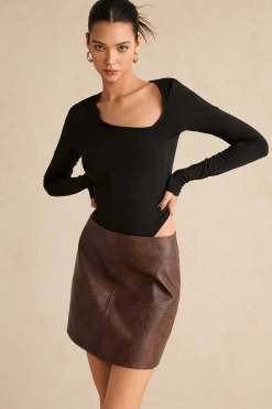 Faux Leather Zipper Skirt