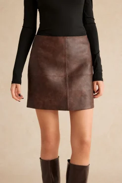 Faux Leather Zipper Skirt