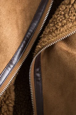 Faux Suede Belted Zipper Long-Sleeve Jacket