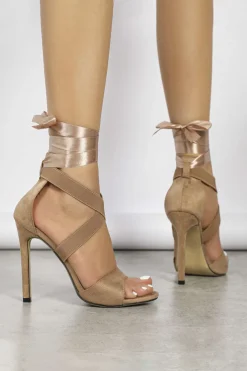 Faux Suede Crossed Tie-Up Heels