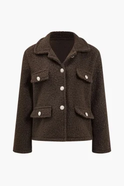Faux Wool Button Collar Jacket