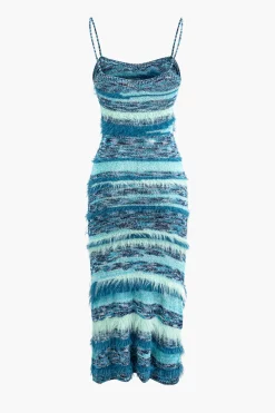Feather Detail Stripe Cami Knit Midi Dress
