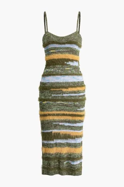 Feather Detail Stripe Cami Knit Midi Dress