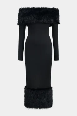 Feather Off Shoulder Long Sleeve Maxi Dress