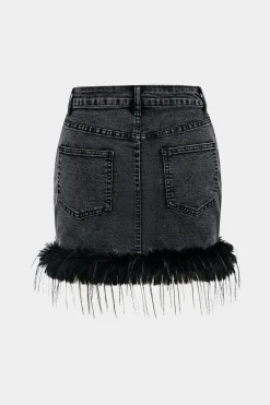 Feathered Denim Skirt