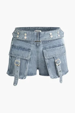 Flap Pocket Cargo Denim Shorts