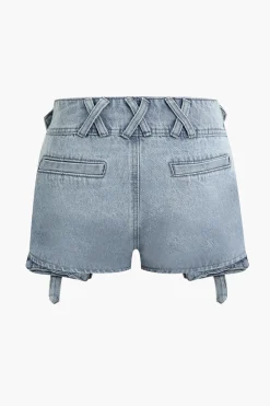 Flap Pocket Cargo Denim Shorts
