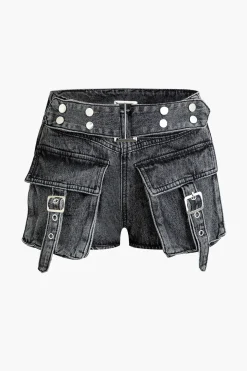 Flap Pocket Cargo Denim Shorts